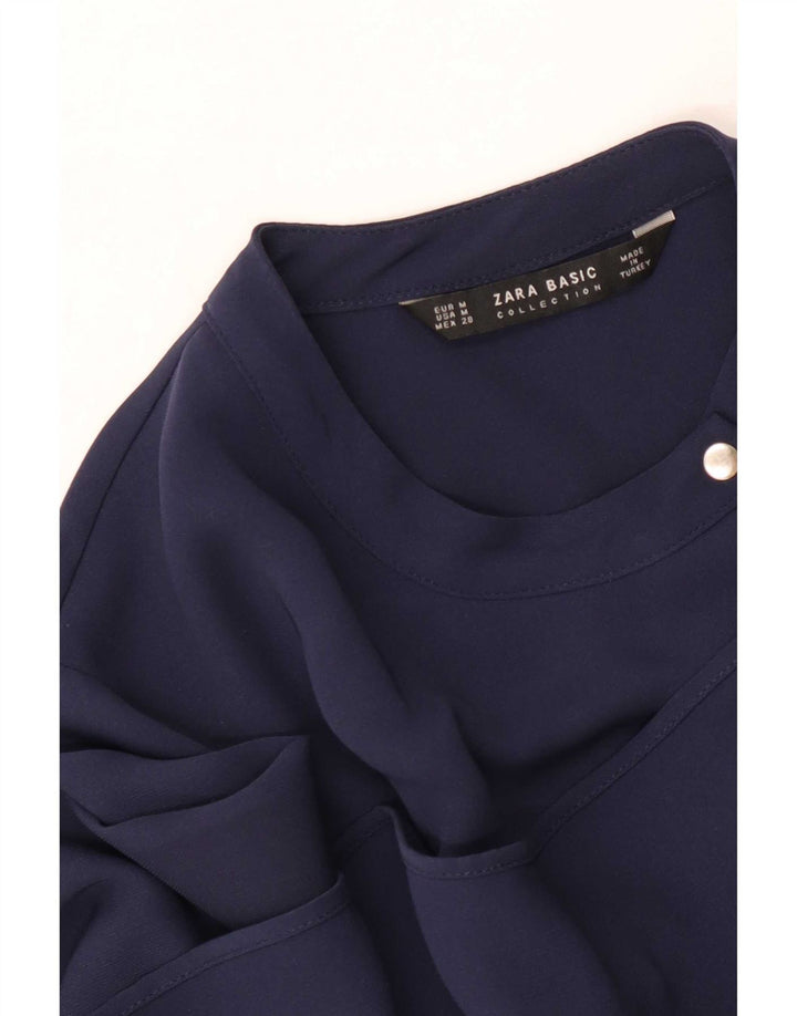 Zara Womens Long Sleeve Blouse Top UK 12 Medium Navy Blue
