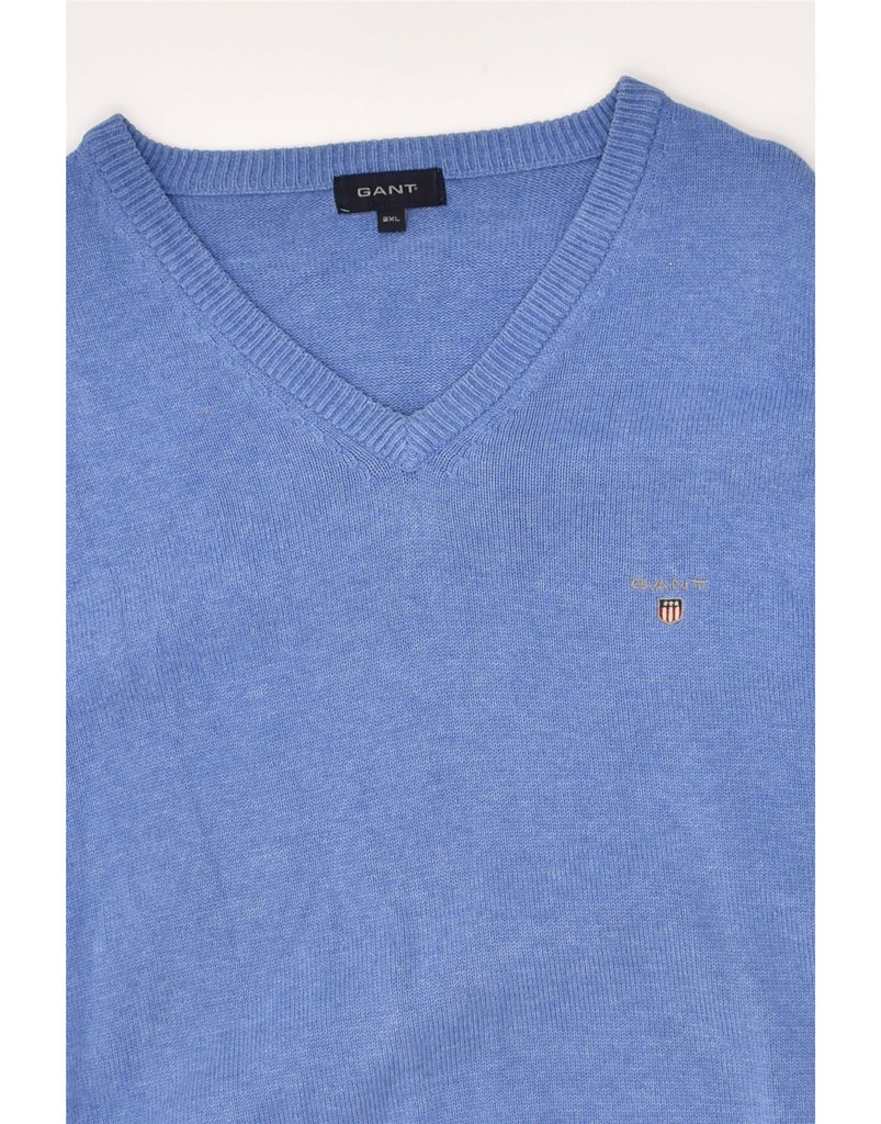 GANT Mens V-Neck Jumper Sweater 2XL Blue Cotton | Vintage Gant | Thrift | Second-Hand Gant | Used Clothing | Messina Hembry 