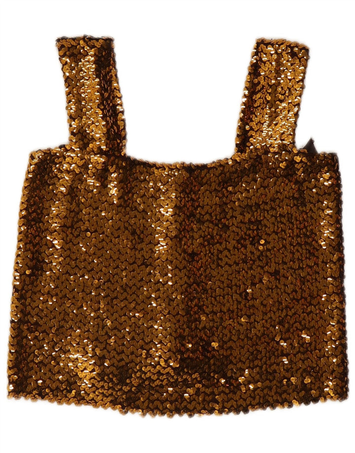 Vintage Womens Sleeveless Sequin Crop Top UK 12 Medium Gold