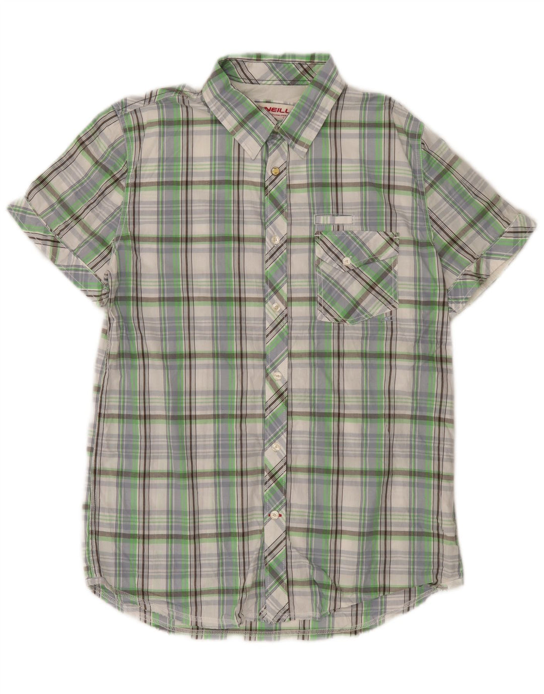 O'Neill Mens Short Sleeve Shirt Large Green Check Cotton