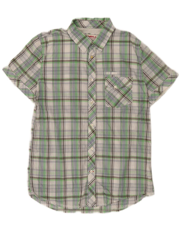 O'Neill Mens Short Sleeve Shirt Large Green Check Cotton