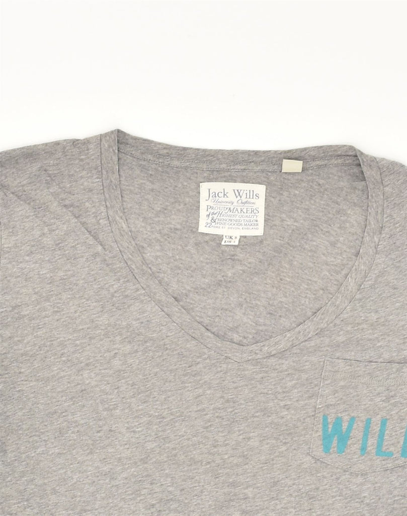 JACK WILLS Womens Graphic T-Shirt Top UK 8 Small Grey Cotton | Vintage Jack Wills | Thrift | Second-Hand Jack Wills | Used Clothing | Messina Hembry 