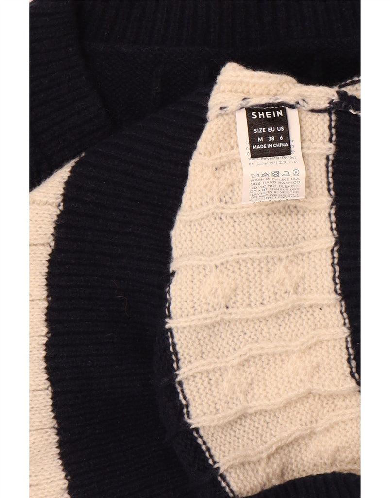 SHEIN Womens V-Neck Jumper Sweater UK 14 Medium Navy Blue Striped Vintage Shein and Second-Hand Shein from Messina Hembry 