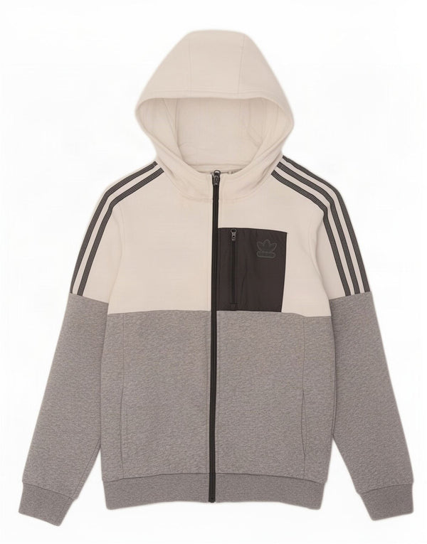 Adidas Boys Zip Hoodie Sweater 13-14 Years Grey Colourblock Cotton