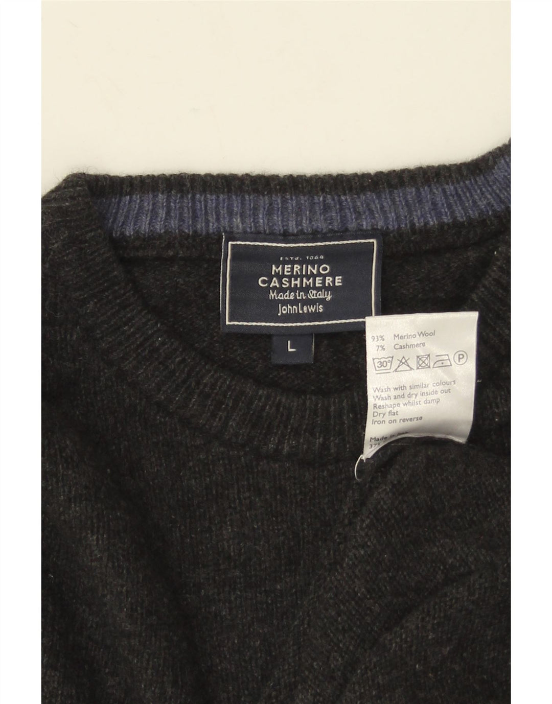 JOHN LEWIS Mens Crew Neck Jumper Sweater Large Grey Merino Wool