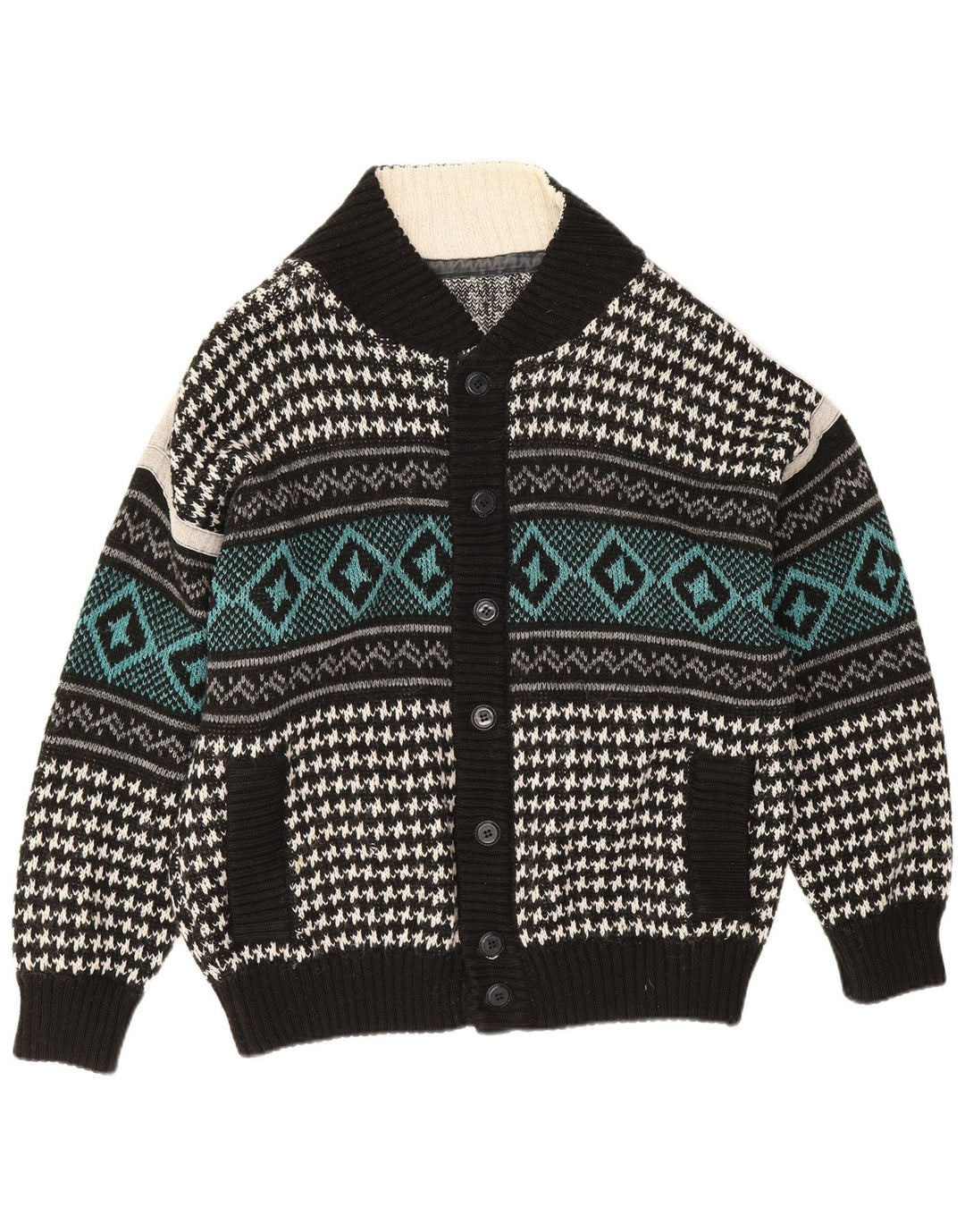 Vintage Mens Cardigan Sweater XL Multicoloured Geometric
