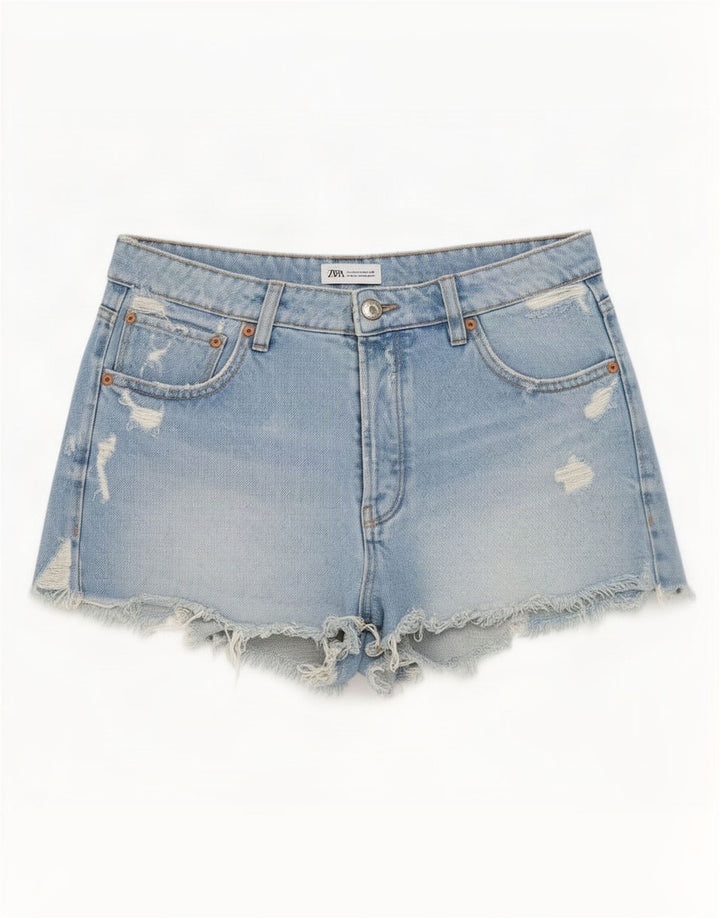Zara Womens Distressed Denim Shorts EU 40 Medium W30 Blue Cotton