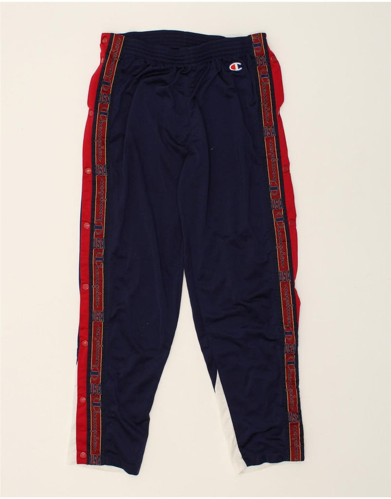 CHAMPION Mens Tracksuit Trousers Large Navy Blue Colourblock Polyester | Vintage Champion | Thrift | Second-Hand Champion | Used Clothing | Messina Hembry 