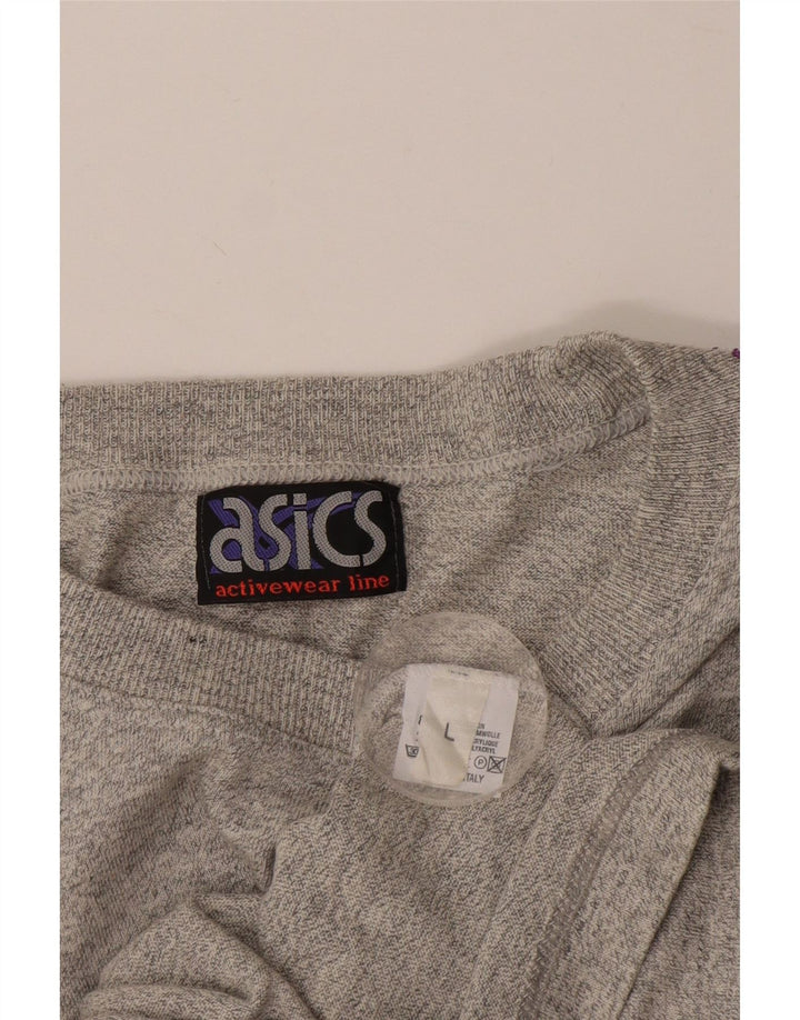 ASICS Womens Oversized Graphic T-Shirt Top UK 16 Large Grey Flecked Cotton