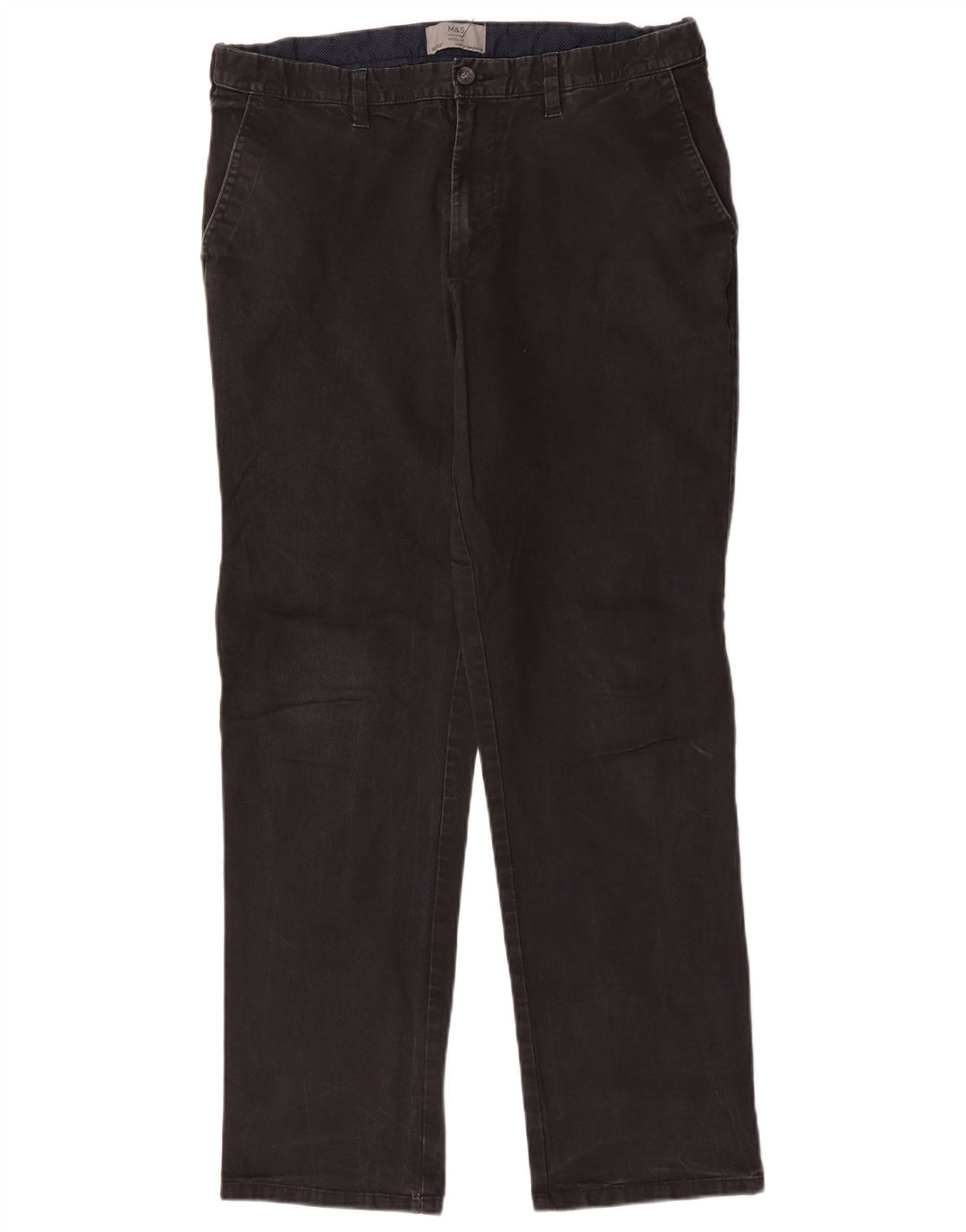 Marks & Spencer Mens Regular Fit Chino Trousers W36 L30 Black Cotton
