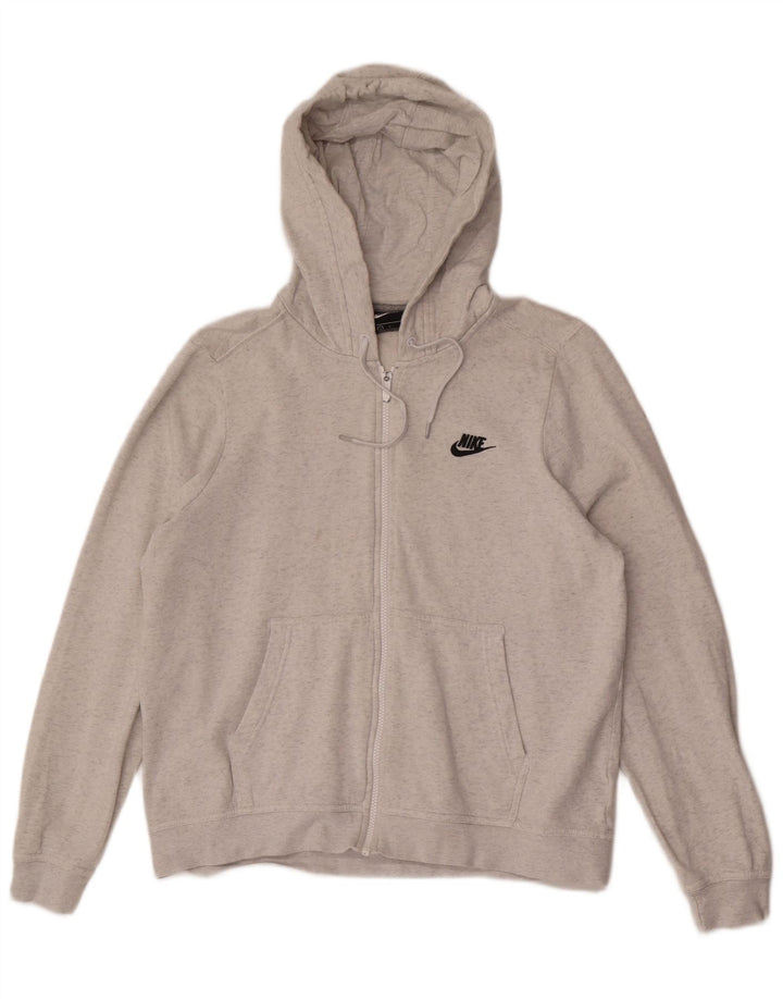 NIKE Mens Zip Hoodie Sweater Large Grey Flecked Cotton