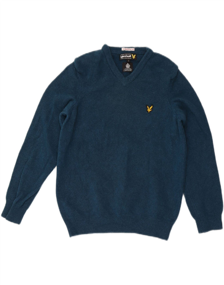 Lyle & Scott Womens V-Neck Jumper Sweater UK 10 Small Blue