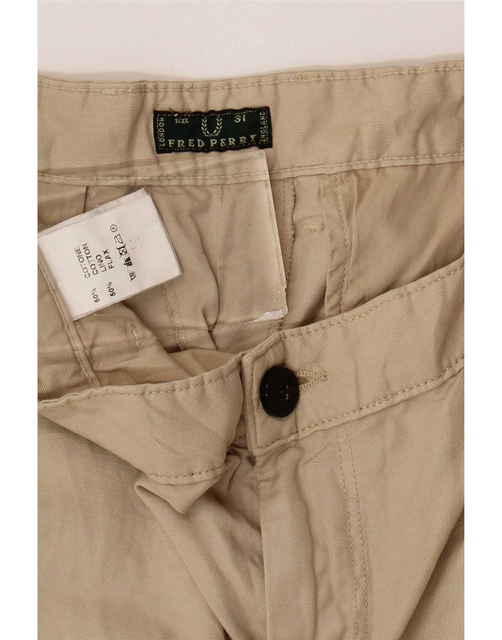 Fred Perry Womens Cropped Trousers W31 L25 Beige Cotton