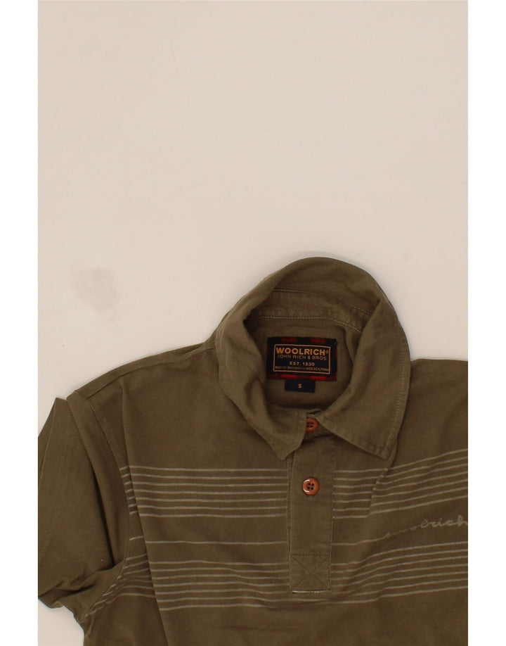 WOOLRICH Mens Polo Shirt Small Khaki Striped Cotton Vintage Woolrich and Second-Hand Woolrich from Messina Hembry 