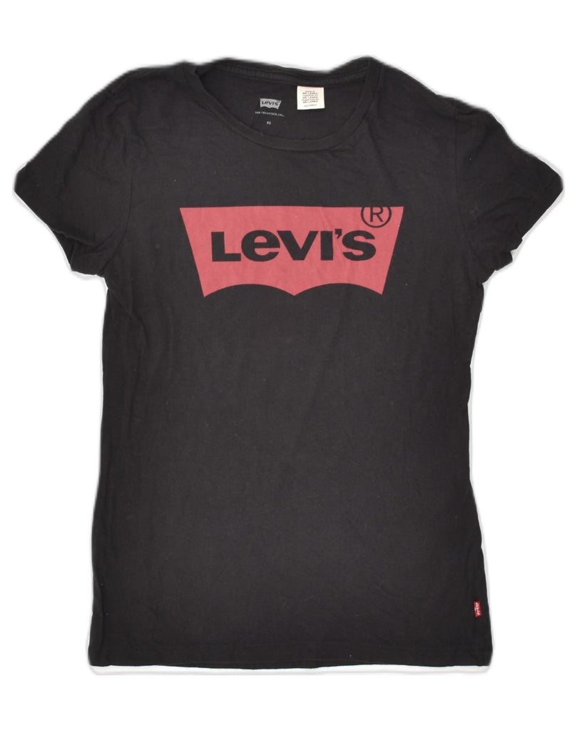 LEVI'S Womens Graphic T-Shirt Top UK 4 XS Black Cotton | Vintage Levi's | Thrift | Second-Hand Levi's | Used Clothing | Messina Hembry 