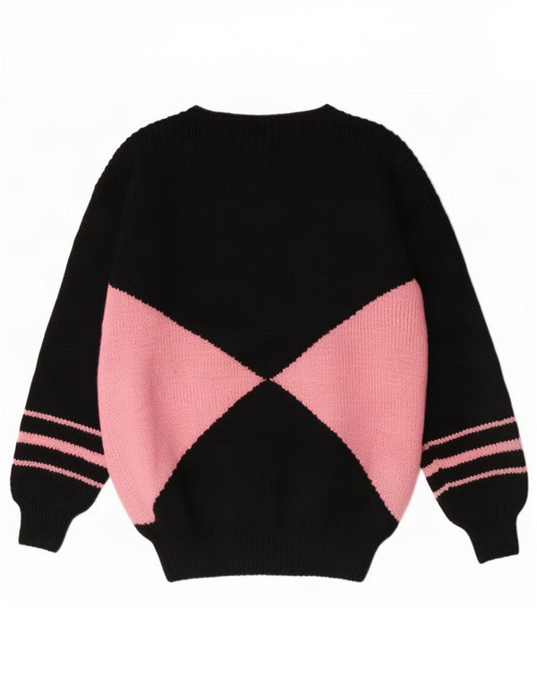 Vintage Womens Boat Neck Jumper Sweater UK 12 Medium Black Colourblock
