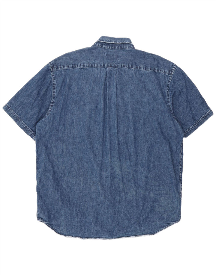 Eddie Bauer Mens Short Sleeve Denim Shirt Large Blue Cotton