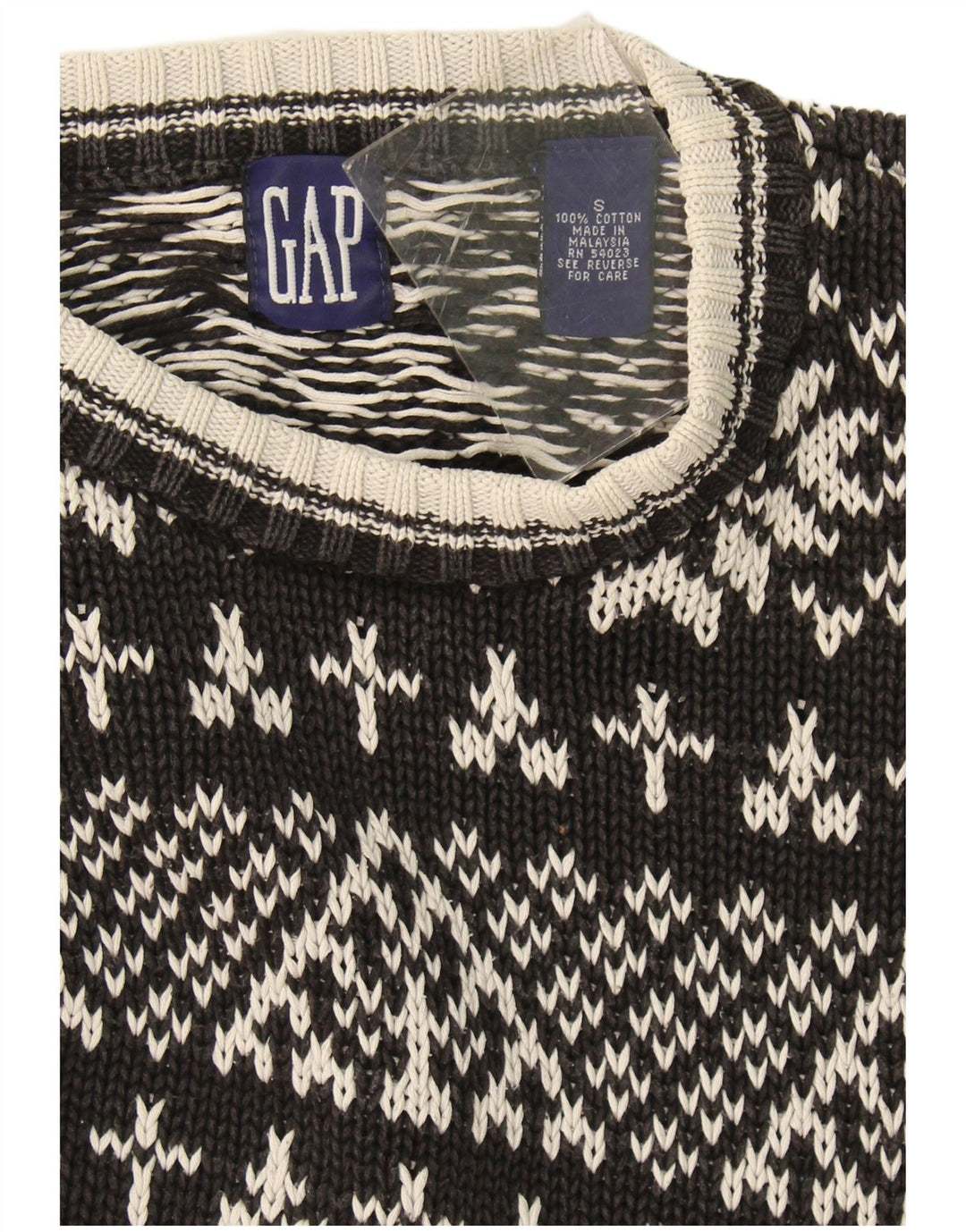 Gap Mens Crew Neck Jumper Sweater Small Black Fair Isle Cotton