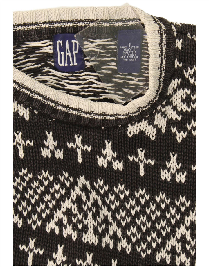 Gap Mens Crew Neck Jumper Sweater Small Black Fair Isle Cotton