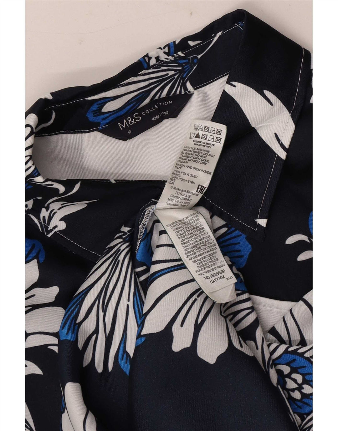 Marks & Spencer Womens Oversized Shirt Blouse UK 16 Large Navy Blue Floral