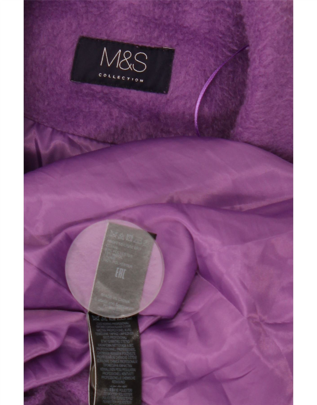 Marks & Spencer Womens Overcoat UK 14 Large Purple Polyester