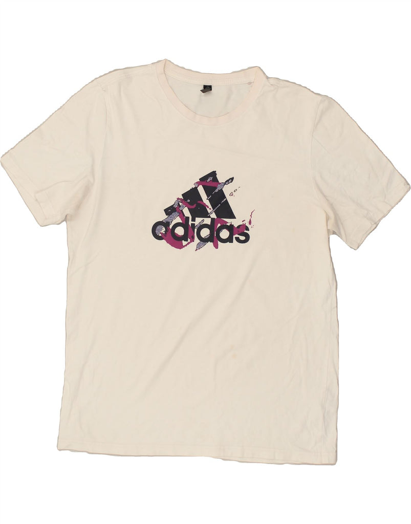 ADIDAS Mens Graphic T-Shirt Top Medium Off White Cotton | Vintage Adidas | Thrift | Second-Hand Adidas | Used Clothing | Messina Hembry 