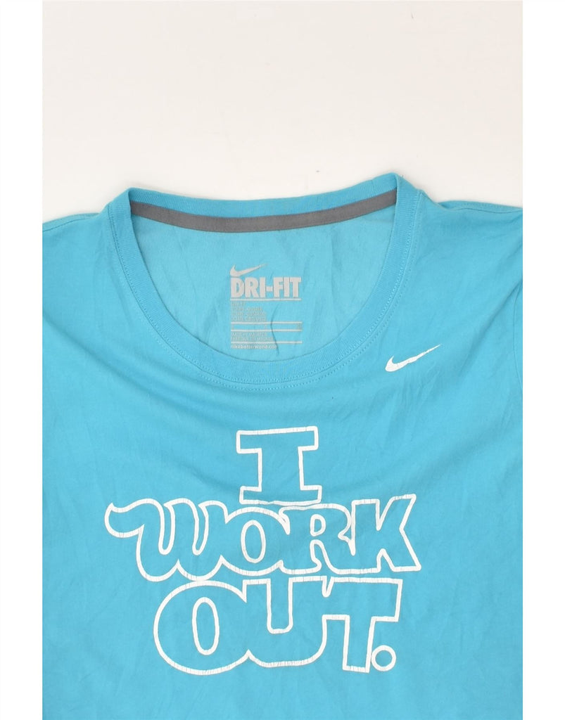 NIKE Womens Dri Fit Graphic T-Shirt Top UK 10 Small Blue Cotton | Vintage Nike | Thrift | Second-Hand Nike | Used Clothing | Messina Hembry 