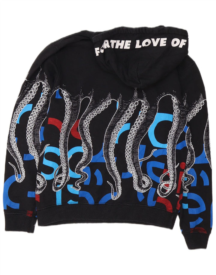 Octopus Mens Graphic Hoodie Jumper Small Black Cotton
