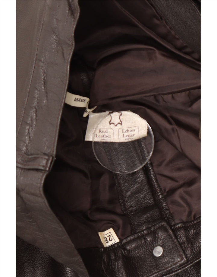 Vintage Womens Straight Leather Trousers W28 L29 Brown Leather