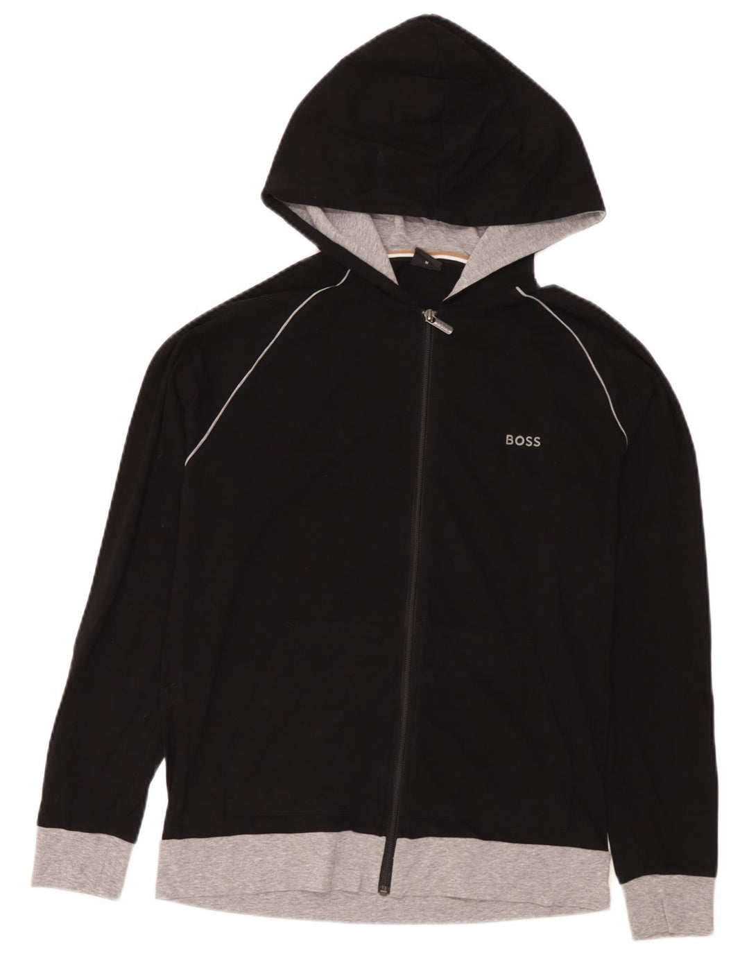 Hugo Boss Mens Zip Hoodie Sweater Medium Black Colourblock Cotton
