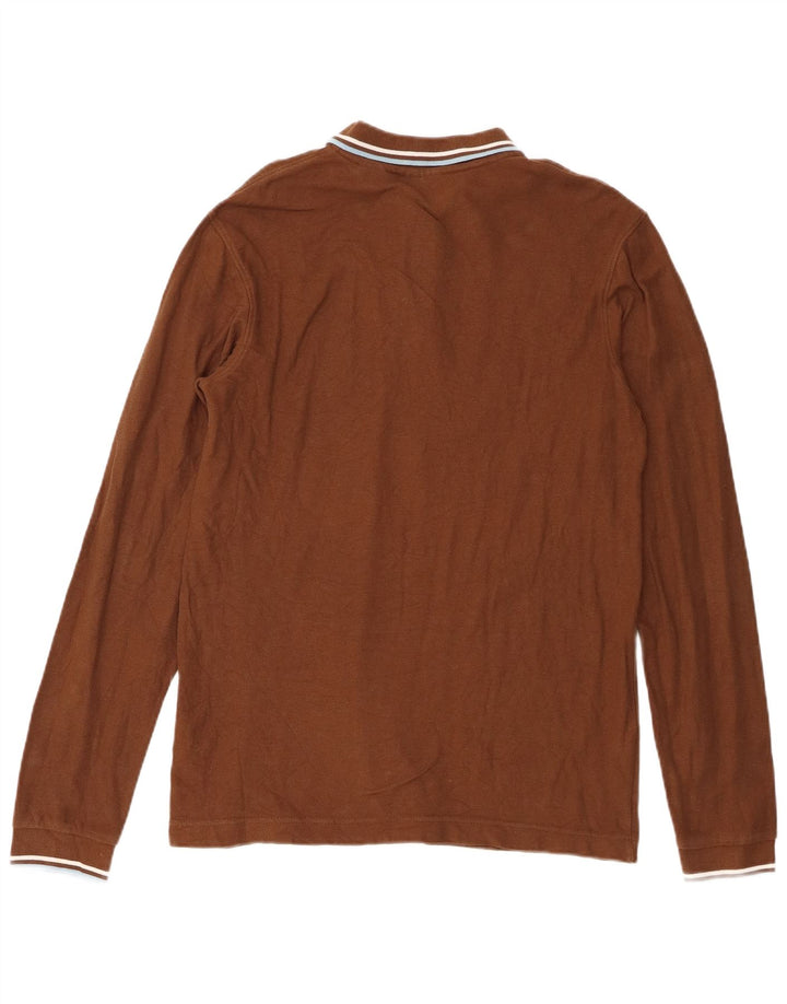 Fila Mens Long Sleeve Polo Shirt Medium Brown Cotton