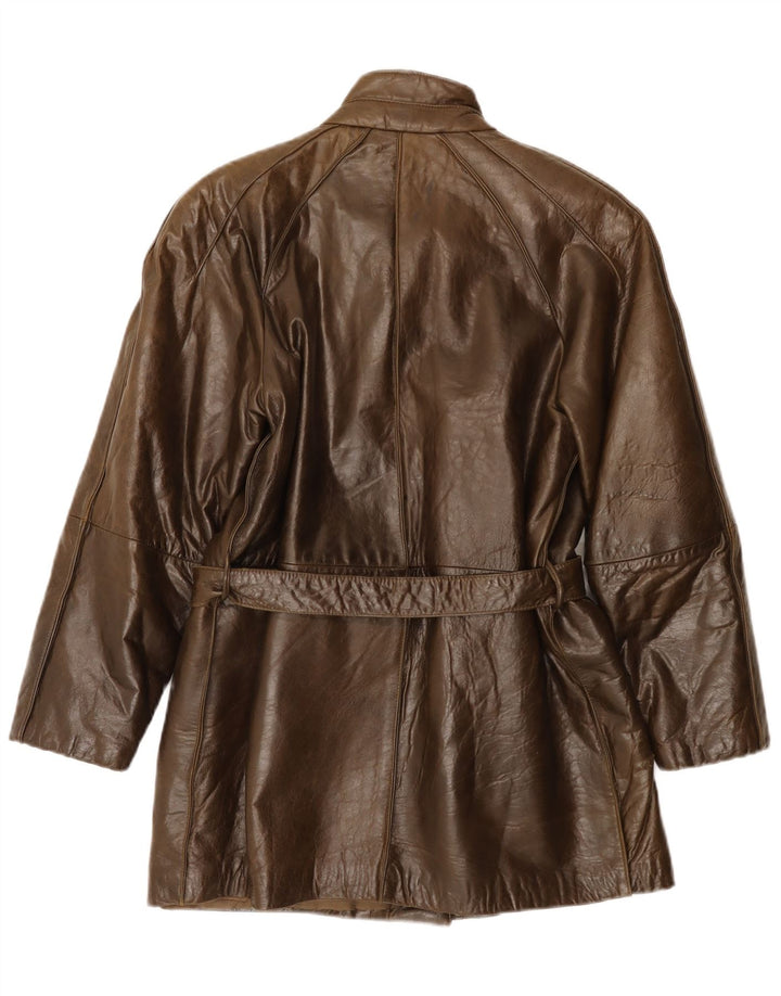 Vintage Womens Leather Coat IT 42 Medium Brown Leather
