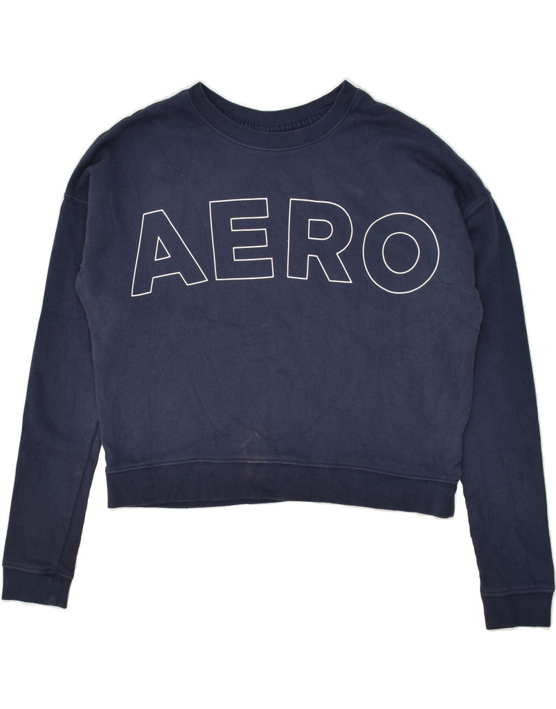 AEROPOSTALE Womens Graphic Sweatshirt Jumper UK 6 XS Navy Blue Cotton | Vintage Aeropostale | Thrift | Second-Hand Aeropostale | Used Clothing | Messina Hembry 