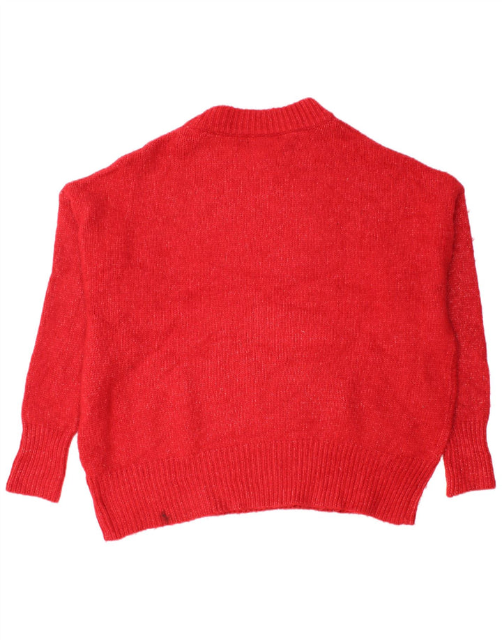 ZARA Womens Oversized Crew Neck Jumper Sweater UK 10 Small Red Acrylic