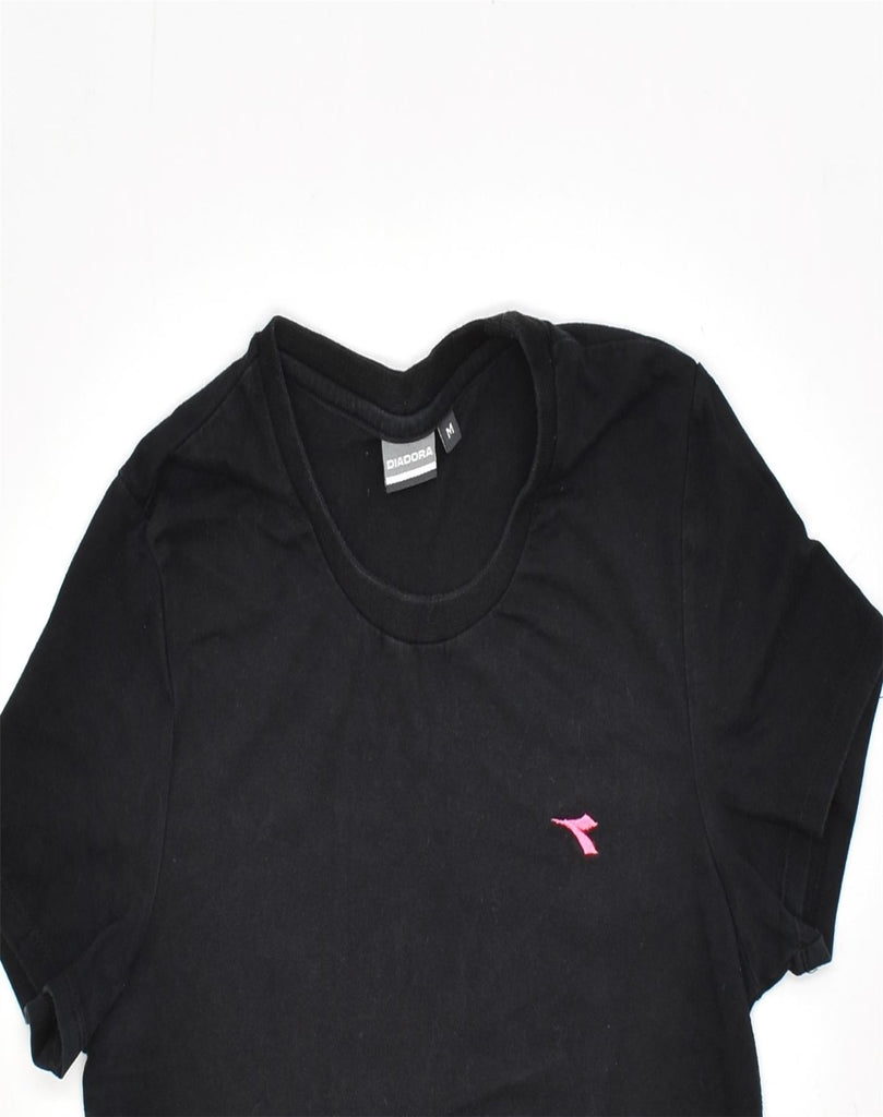 DIADORA Womens T-Shirt Top UK 12 Medium Black Cotton | Vintage | Thrift | Second-Hand | Used Clothing | Messina Hembry 