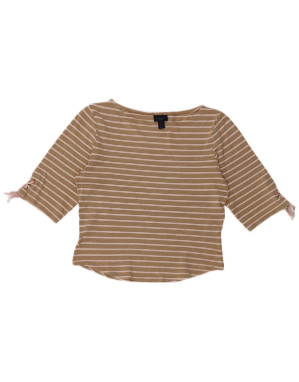 Gant Womens Crop Top 3/4 Sleeve UK 12 Medium Beige Striped Cotton