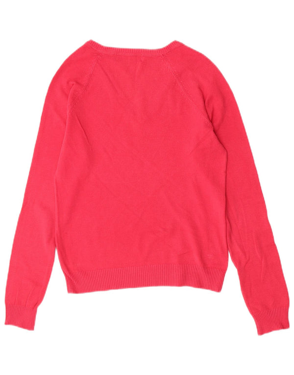 Zara Womens V-Neck Jumper Sweater UK 12 Medium Pink Cotton