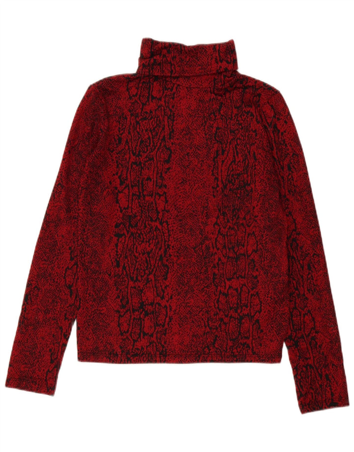 Zara Womens Roll Neck Top Long Sleeve UK 12 Medium Red Animal Print