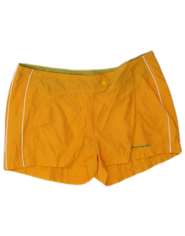 Champion Womens Sport Shorts UK 16 Large  Yellow Cotton