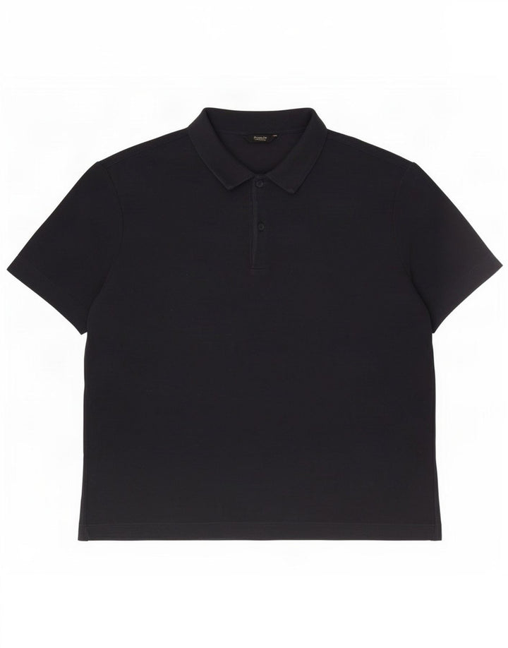 Massimo Dutti Mens Polo Shirt XL Navy Blue Cotton