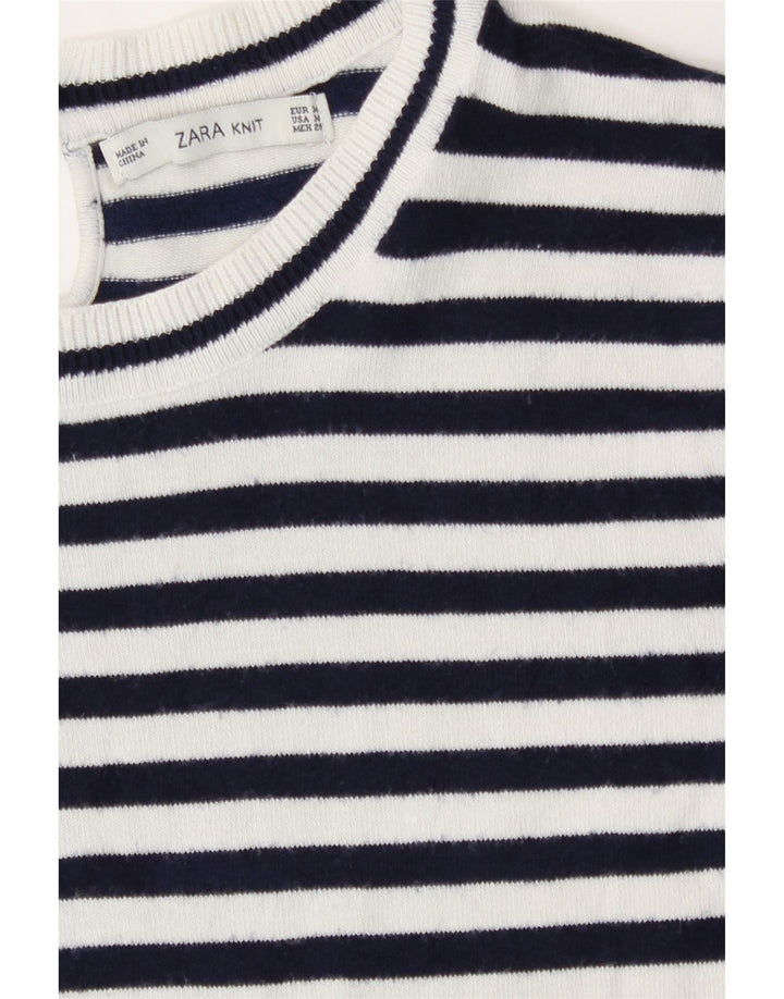Zara Womens T-Shirt Top UK 12 Medium Navy Blue Striped