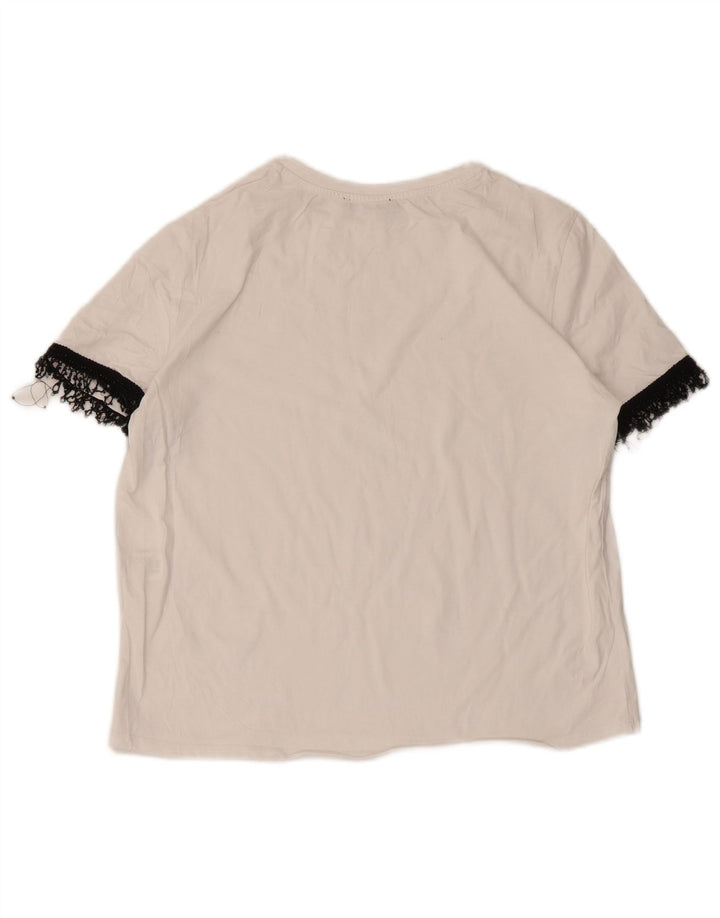 Zara Womens T-Shirt Top UK 12 Medium White Colourblock Cotton