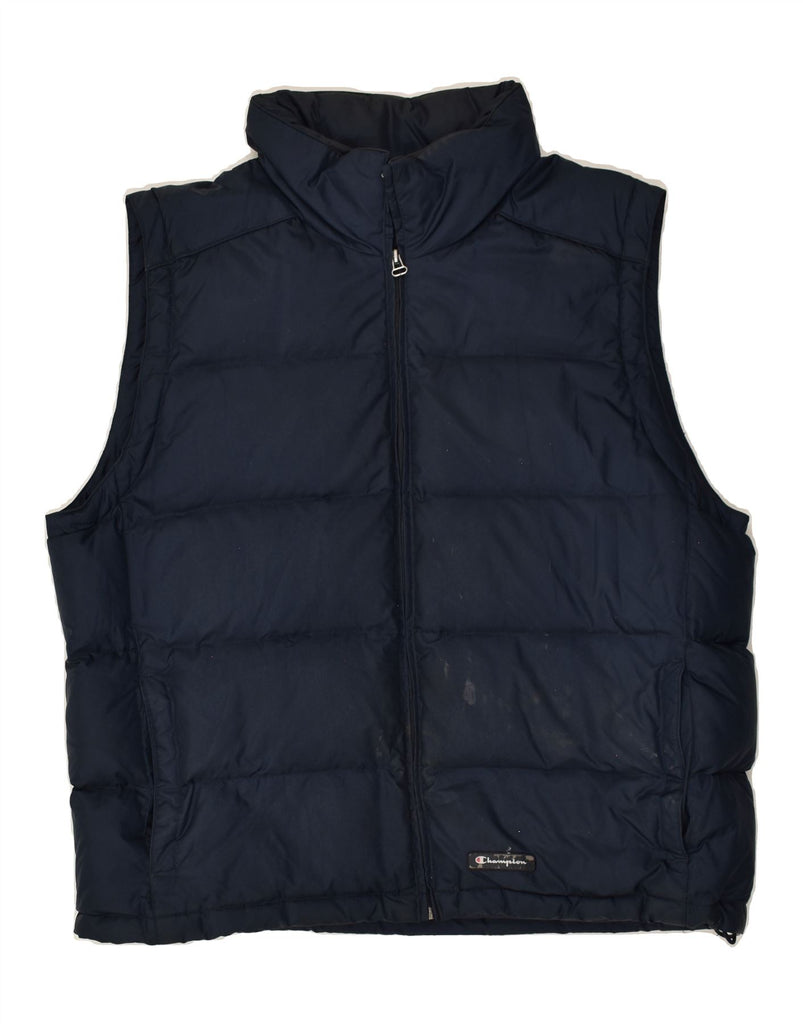 CHAMPION Mens Hooded Padded Gilet UK 42 XL Navy Blue Nylon | Vintage Champion | Thrift | Second-Hand Champion | Used Clothing | Messina Hembry 