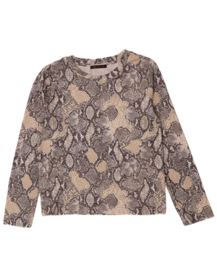 Marks & Spencer Womens Top Long Sleeve UK 10 Small Grey Animal Print