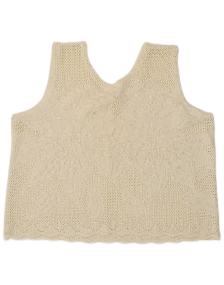 Vintage Womens Crop Vest Tank Top UK 16 Large Off White Floral