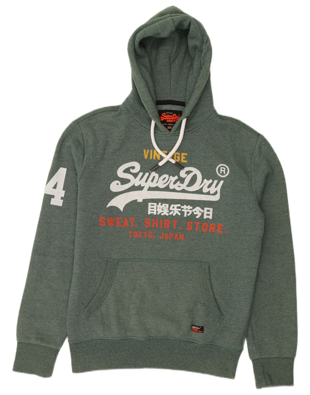 SUPERDRY Mens Graphic Hoodie Jumper Medium Green Flecked Cotton
