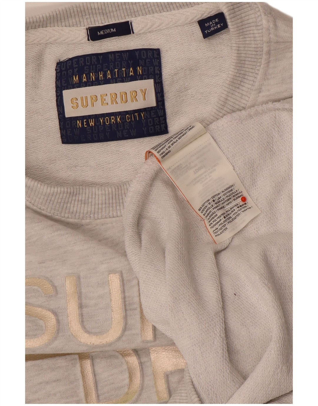 Superdry Womens Graphic Sweatshirt Jumper UK 14 Medium Grey Flecked Cotton