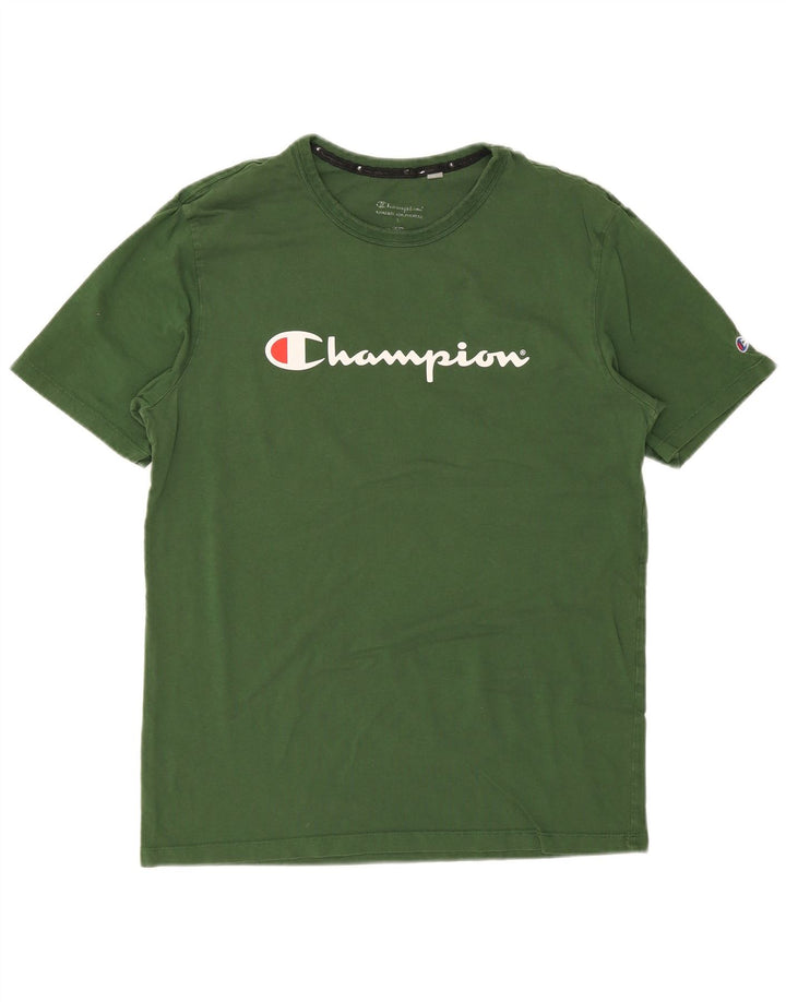Champion Mens Graphic T-Shirt Top Large Green Cotton