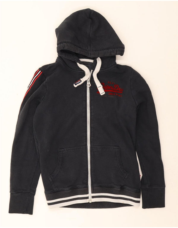 Superdry Womens Graphic Zip Hoodie Sweater UK 14 Large Navy Blue Cotton