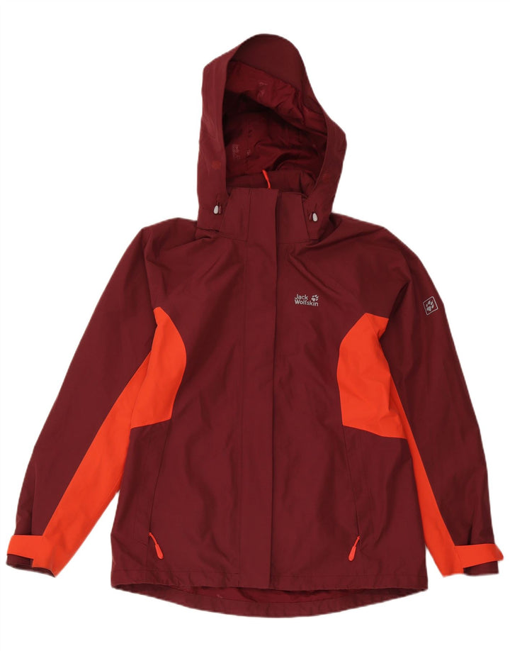 Jack Wolfskin Womens Rain Jacket UK 10/12 Medium Burgundy Colourblock